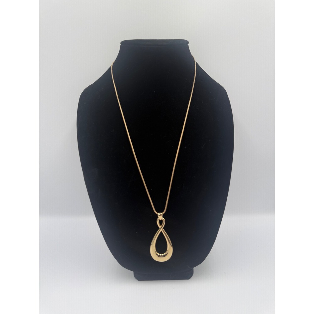 Gold Tone Open Teardrop Infinity Pendant Snake Chain Necklace - Picture 2 of 4